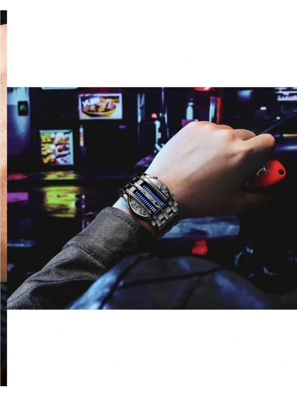 Men's Black Blue Analog Quartz Bracelet Waterproof Binary Matrix Digital Watch